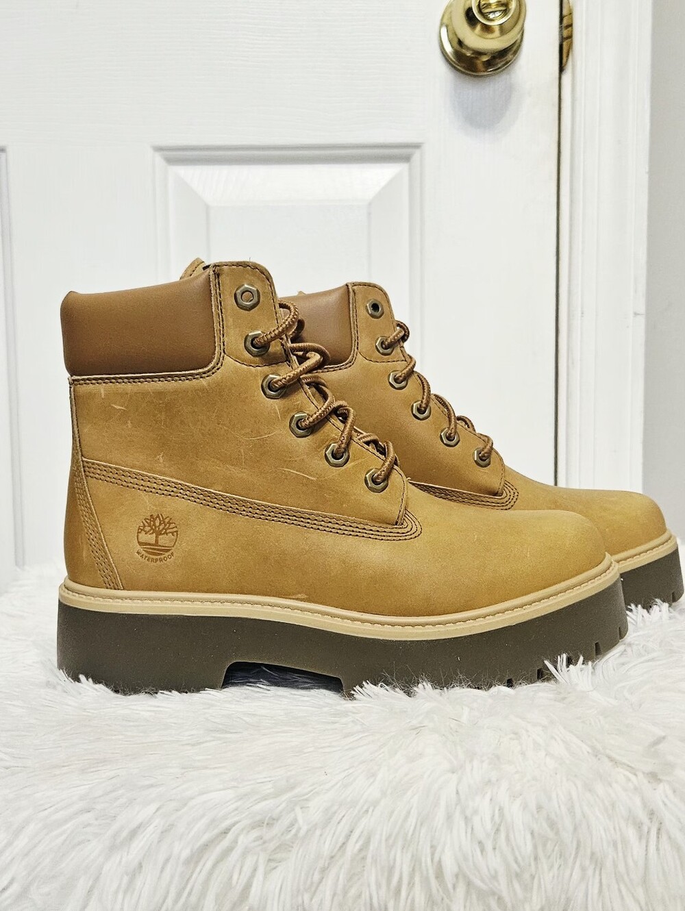 Timberland Stone Street Platform Leather Boots Womens 9.5